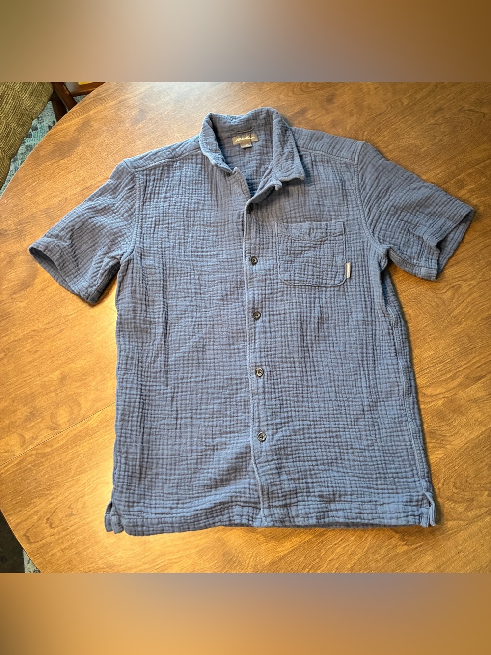 Eddie Bauer Alderpine Short-Sleeve Seersucker Shirt Mens  Medium Blue